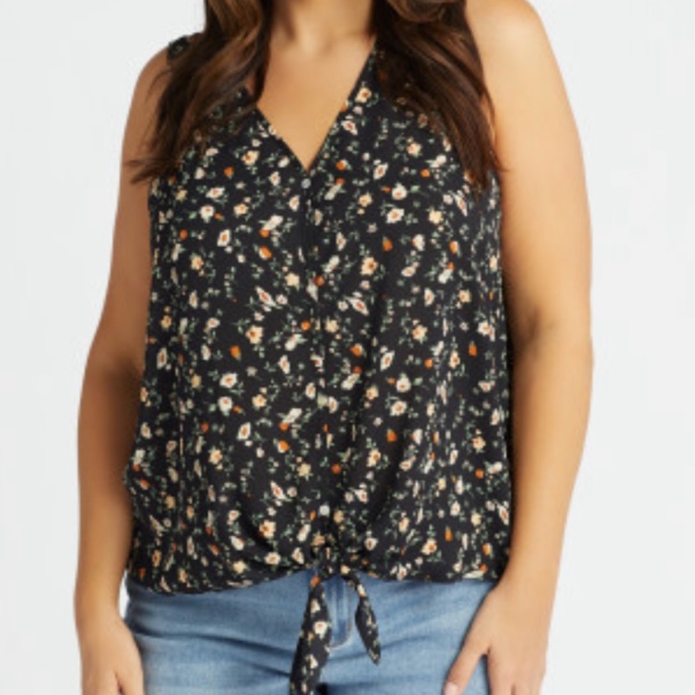 Acoa sleeveless woven tie front blouse
